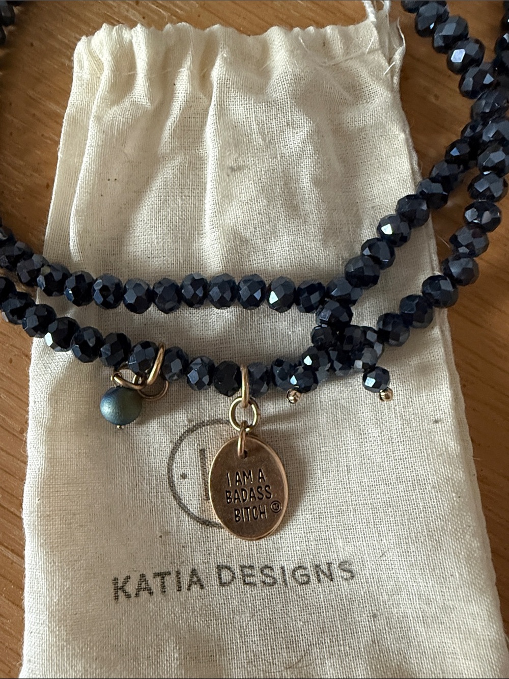 Katia Designs Blue Crystal Wrap Bracelet with Gold Charm - Picture 2 of 3